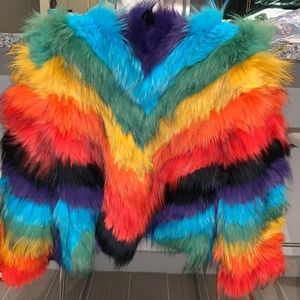 Alice & Olivia Rainbow Fur Coat NWT!